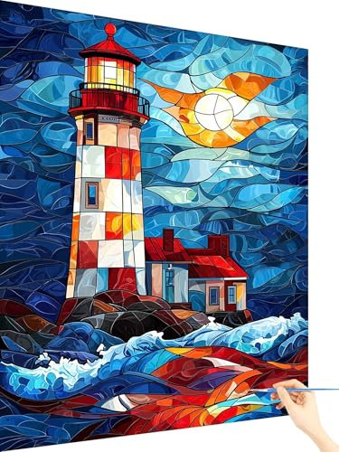 Peinture Numero Adulte Phare Peinture Numero Enfant Abstrait, Paint by Numbers Activité Manuelle Adulte Kits, Bricolage Cheerful Painting Loisirs Créatifs Cadeau Femme Décoration Murale 40x50cm X-92
