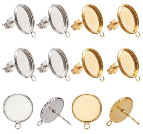SUNNYCLUE 1 Scatola da 40 Set di Orecchini A Bottone Vuoti Orecchini A Bottone Cabochon 304 perni per Orecchini in Acciaio Inossidabile con Anello e Dadi per Orecchini Vassoi con Castone Vuoto Dora