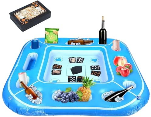 jopiuieo Schwimmenden Pool Spiele Tisch Aufblasbarer Schwimmender Tisch Für Pool Mit Getränkehalter, Für Partys, Strände, Seen, Outdoor, Hinterhof 100x100cm
