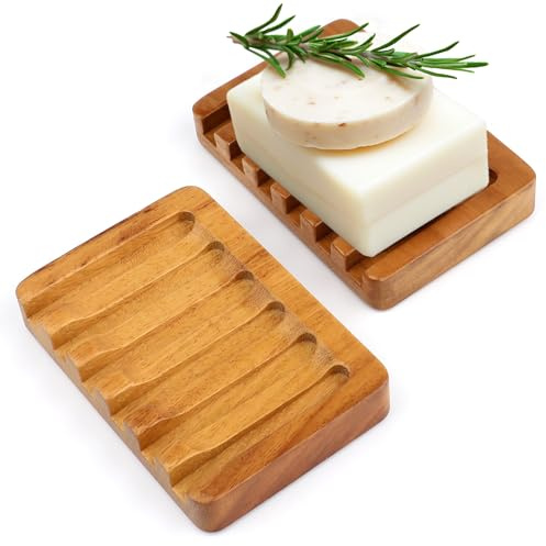 2 Stück Seifenschale Holz aus Teakholz mit Ablauf, Handgefertigte Holz Seifenablage, Soap Saver, Seifenablage Badezimmer Küche, verlängert Seifenleben