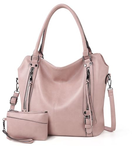 TANTOMI Handtasche Damen Elegante Vintage-Handtasche für Damen, große Umhängetasche aus weichem Material, inklusive Crossbody Shopper Tasche und abnehmbarem Schulterriemen, Altrosa
