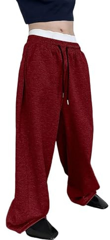 Mens Sweatpants Joggers Baggy Elasticated Waist Drawstring Trousers Wide Leg Jogging Bottoms for Outdoor Gym Solid Casual Trousers with Pockets Wine