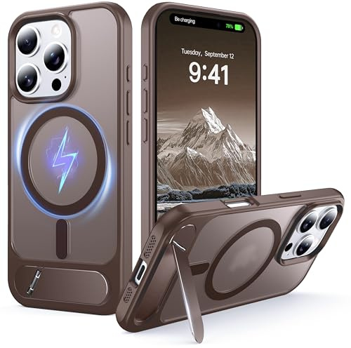 NJROW Magnetic Stand for iPhone 16 Pro Case Compatible with MagSafe [Stand & Wireless Charging 2in1] [Flush Hidden Kickstand] [Military Shockproof] Slim Translucent Matte Silicone, Desert Titanium