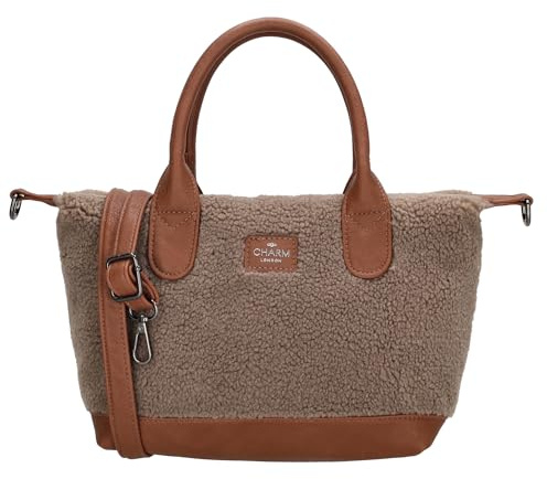 Charm London - Buckingham Teddy Laptoptasche Damen 15,6 Zoll - Teddyfell mit Kunstlederdetails - Gepolstertes Laptopfach, Verstellbarer & Abnehmbarer Schultergurt für Büro & Uni - Taupe