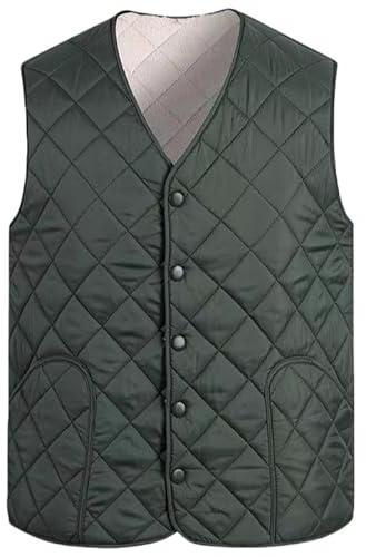 HUIANGLIYG Smanicato Uomo,Gilet Invernale In Pile Caldo Da Uomo, Stile Casual, Senza Maniche, Con Scollo A V E Bottoni, Leggero, Imbottito E Trapuntato A Rombi, Con Tasche