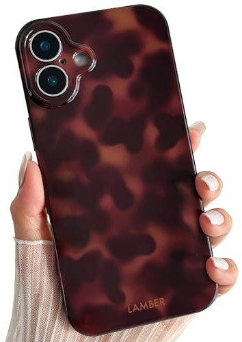 TQLGY for iPhone 16 Plus Case, Cute Tortoise Shell Leopard Brown Amber Phone Case Soft TPU Slim Shockproof Protective Cover