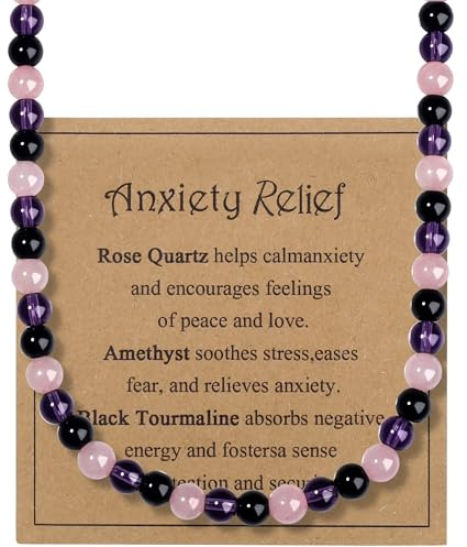 AWARDSEN Mens Necklace Healing Crystal Beaded Necklace for Men & Women, Empath Protection, Anxiety Relief, Good Luck – Spiritual Jewellery Gifts for Fathers Day, Birthday, Graduation, Anniversary