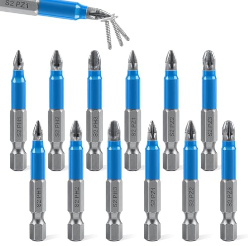 12Pcs Magnetic Impact Screwdriver Driver Bits Set Non-Slip Screw Driver Bit | Impact Drill Bits Power Tool Accessories for Electric Screwdrivers Cordless Drill (PZ1 PZ2 PZ3 PH1 PH2 PH3)