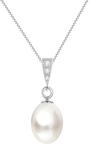 Löb 925 Silber Halskette Tropfen Anhänger Zirkonia Zuchtperle echte Perlen Damen Kette Perlenanhänger Perlenkette Glitzer Steinchen Brautschmuck Weiß