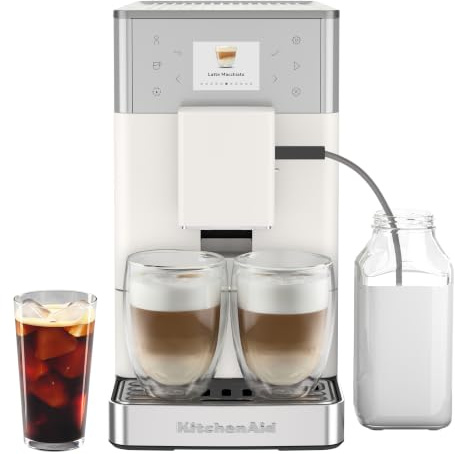 KitchenAid KF3 Cafetera Espresso Automática, Sistema AutoMilk, Molinillo IntelliGrind, 15+ Recetas, Café Frío, Pantalla Color 6cm, 15-18 Bar, Blanco Porcelana