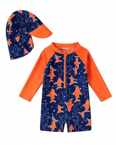 JiAmy Costume da bagno a maniche lunghe UV per bambini, costume da bagno con cappello, costume da bagno per bambini da 6 mesi a 6 anni, 4-5 anni