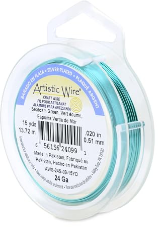 Artistic Wire, 24 Gauge Silver Plated Tarnish Resistant Colored Copper Craft Wire, Seafoam Green, 15 yd