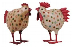 2tlg. Hahn & Henne, Huhn, 22cm, Metallfigur Garten Blumenbank, Gartenfigur,Deko