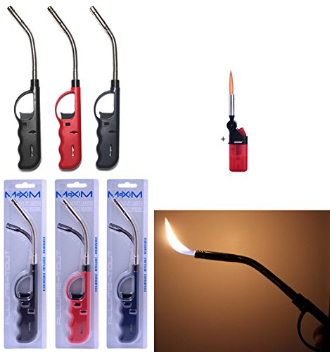 12stk. Stabfeuerzeug Feuerzeug Flexa Gas XXL flexibel biegsam 28,5 cm lang nachfüllbar +1x (Konsumany Stab- Stumfeuerzeug 12,5 cm Lang)