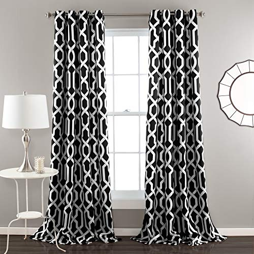 Lush Decor Curtains Room Darkening Window Panel Set for Living, Dining, Bedroom (Pair), Polyester, Black, 52 W x 84 L (Pack of 1)