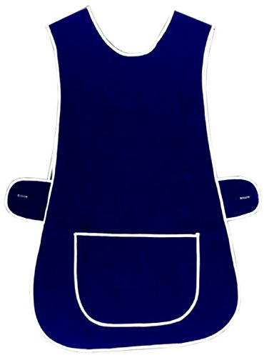 MyShoeStore Tabard Work Apron with Side Button Fastening and Large Centre Pocket for Kitchen Cleaning Catering, Navy Plain, XXOS