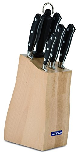 ARCOS Messer-Set Geschmiedet 6-teilig Edelstahl Nitrum - Vielseitige Küchenmesser zum Schneiden von Fleisch und Gemüse - Ergonomischer Griff aus Polyoxymethylen (POM) - Schwarz, Serie Riviera