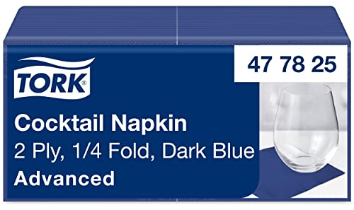 Tork 477825 Cocktailservietten Dunkelblau / Cocktail Serviette in Advanced Qualität mit 1/4 Falz / 12 x 200 (2400) Servietten / 23,8 x 24 cm (B x L)