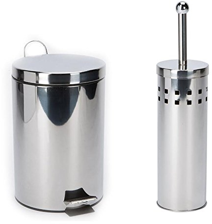 Highlands 5L Silver Bin and Toilet Brush Holder Set