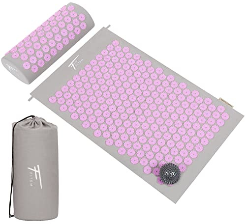 Fitem Acupressure Kit - Acupressure Mat - Cushion - Bag - Massage Ball - Relieves Back and Neck Pain - Muscle Relaxation - Acupuncture - Post-Sport Recovery - Anti-Stress (Gray-Violet)