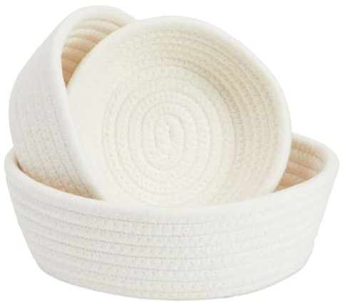 Juvale 3-Piece Small Round Cotton Rope Woven Storage Basket Set, White Nesting Bins for Organizing Toys, Montessori Classroom (3 Sizes)