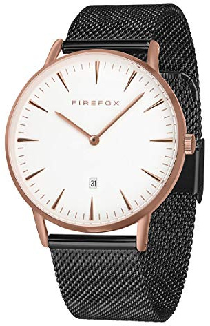 FIREFOX Damen- Armbanduhr Passion analog Quarz Edelstahl rosevergoldet Milanaise Mesh Armband schwarz Zifferblatt weiß 5 ATM wasserdicht FFPL02-001