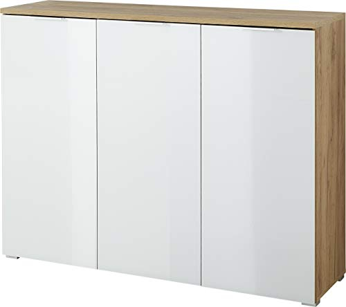 Germania Schuhschrank 3935-242 GW-TELDE, in Navarra-Eiche-Nb./Weiß, Fronten aus Glas, 134 x 105 x 40 cm (BxHxT)