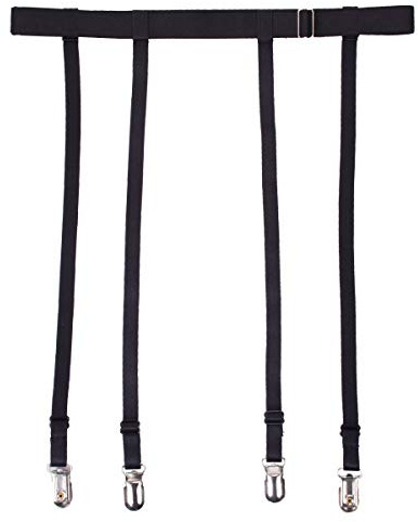 Women Black Simplicity Suspender Garter Belt for Thigh High Stockings, Long Straps with Metal Suspender Clips