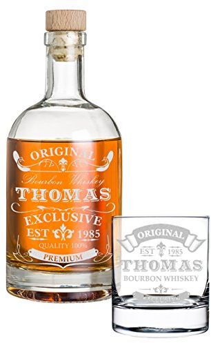 Coffret Cadeau 2 pièces Personnalisé avec Gravure - Bouteille de Whisky et Un Verre de Whisky - Carafe en Verre Contenu: 700ml - idée Cadeau pour Les Hommes - Motive Exclusive,