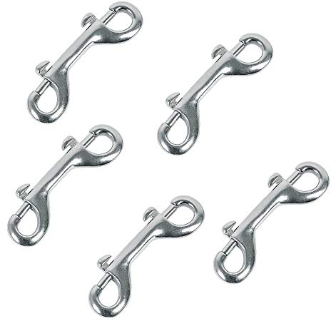 Huture Gancho de Seguridad Doble Snap Cadenas de Snapper Perno Snapper Gancho de Seguridad Giratorio Vórtice Recto Zinc Fundido a Presión Niquelado 89 mm - Plateado Brillante - Juego de 5