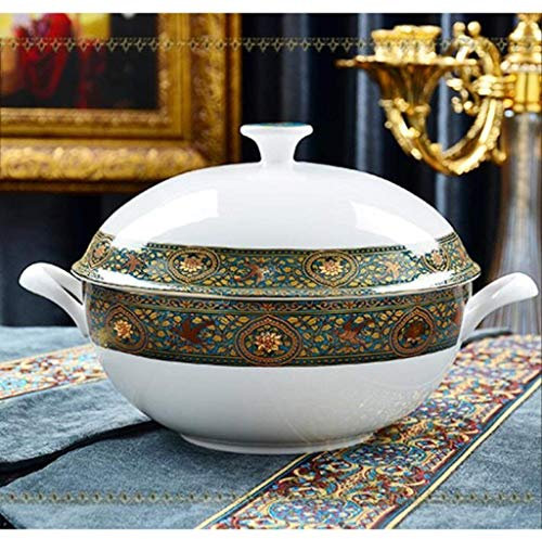 MKKSLR 12 Zoll große Kapazität Suppe Becken mit Deckel Rührschüssel Servierschüssel ethnischen handbemalte Obstsalat Schüssel/Topf Sammlung dekorative Kunstwerke, Geschenk, New Bone China,