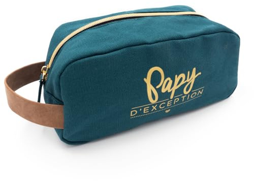 Manahia - Trousse de Toilette Papy d'Exception - Accessoires de Toilette & Trousse de Rasage Grand Capacité pour Voyage en Toile de Coton Vert - Cadeau Original Homme - Fête des Grands-Pères