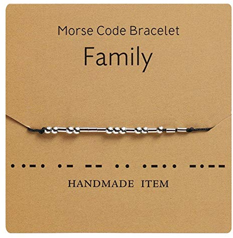 HMOOY Morse Code Pulsera Cuentas Plateadas en Plata en Cordón de Seda Pulsera de Amistad Mensaje Secreto Morris Joyería para Mujeres Hombres Regalo para Ella Él