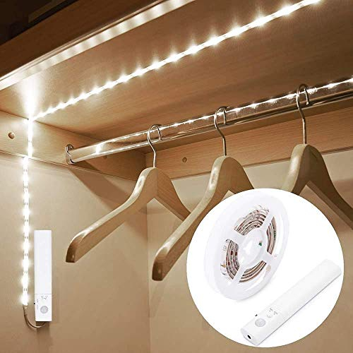 Luce per Armadio, OriFiil 2M Striscia LED con Sensore di Movimento, 6000K Strip LED a Batteria per Camera da Letto, Scale, Corridoio, Cucina, Guardaroba