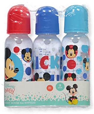 Disney Cudlie Mickey Mouse Baby Boy 3 Pack 9oz Bottles with Bright Mickey Print