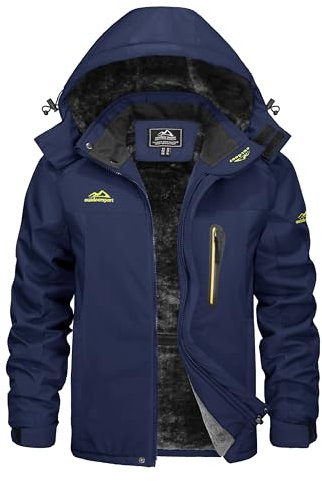 KEFITEVD Warme Winterjacke Herren Gefüttert Fleecejacke Übergangs Jacke Männer Snowboardjacke Winddicht Windbreaker Schwarzblau M