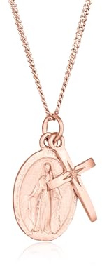Elli Halskette Damen Marienbild Kreuz Anhänger Glaube Religion 925 Silber | Rosé-vergoldet