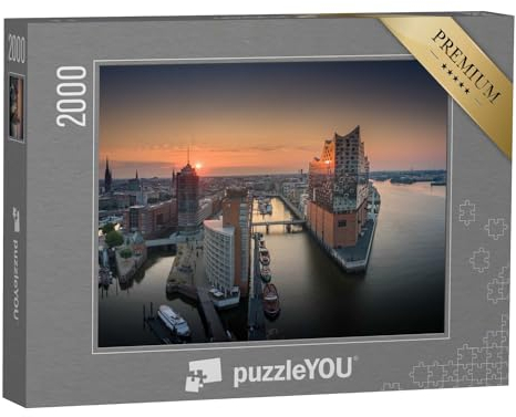 puzzleYOU: Puzzle 2000 Teile „Sonnenaufgang über Hamburg“ – aus der Puzzle-Kollektion Hamburg, Elbphilharmonie, Deutsche Städte