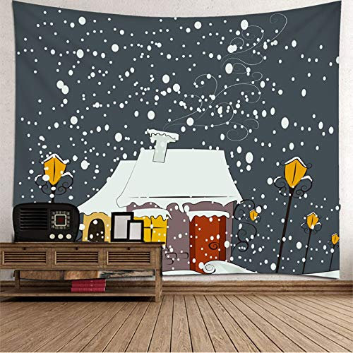 Banemi Dekostoff Gobelin, Schnee und Haus Dunkelgrau Weiß Gelb Polyester Wandteppich Kleines 200X200cm