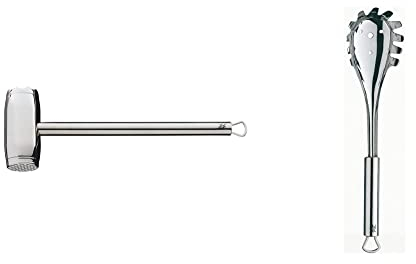WMF Profi Plus Fleischhammer 34 cm, spülmaschinengeeignet & Profi Plus Spaghettilöffel 32 cm, Cromargan Edelstahl teilmattiert, ideal als Nudelzange und Spaghettizange, spülmaschinengeeignet
