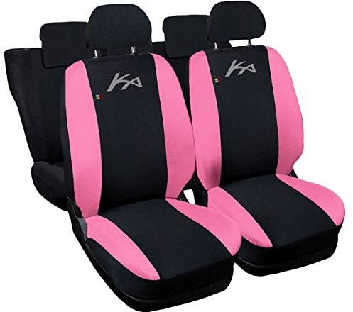 Auto Accessori Lupex - Sitzbezüge für Autositz, kompatibel Autositzbezüge für KA, schwarz rosa, Made in Italy, Set Sitzbezüge für Vorder- und Rücksitze, Polyester-Gewebe, Auto-Innenbezüge