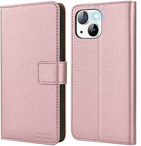 HOOMIL Handyhülle für iPhone 13/14, Premium Leder Klappbar Hülle, mit Kartenfach & Standfunktion, Unterstützt Kabelloses Laden - Roségold