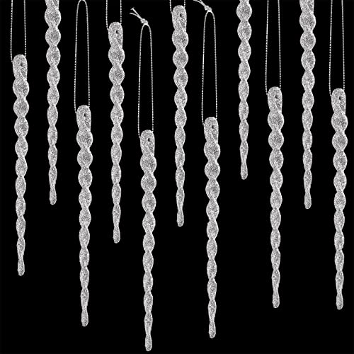 Boao 50 Stück Kunststoff Eiszapfen Verdrehte Plastik Eiszapfen Weihnachtsverzierungen Eiszapfen Dekoration Weihnachtsbaum und Urlaub Weihnachten Hochzeit Aufhängen (Silber, 7,8 Zoll)