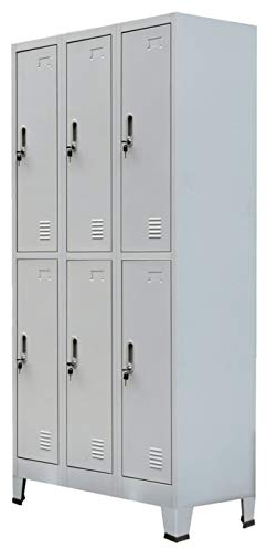 Norheim Spind Stahlschrank mit 6 Fächern Metallschrank Spinte Schrank Metall Schließfachschrank Metallschrank Abschließbar Metallspind Schmal 90x45x180 cm Grau Stahl