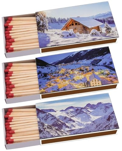 135 Kaminhölzer (3 Packungen à 45 STK) 100mm lang Kaminstreichholz Streichhölzer Kaminanzünder Zündhölzer Zigarre Pfeife Kamin Grill Kerze Lange Brenndauer (Winter Wonderland)