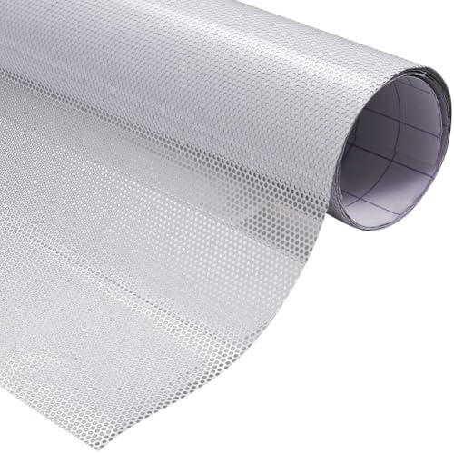 XhuangTech White Perforated Window Film, One-Way Vision Privacy Window Sticker Glass Wrap Roll, Self Adhesive Perforated Dotted Mesh Sticky Film DIY Decal for Car Home Office (45CMX137CM)