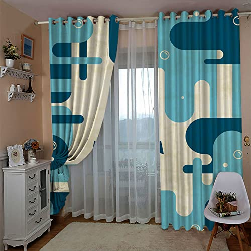 BOVZOX Fenster Vorhang Schlaufen-Vorhang Blau & Anker 2 Stück x 140 B x 260cm H Dekorative Gardine Schlaufenschal Fenster-Schal