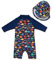 upandfast Maillot 1 pièce bébé Fille avec Fermeture éclair Maillot à Manches Longues et Chapeau Assorti avec Protection Solaire UPF 50+ (Poisson coloré, 12-18 Mois)