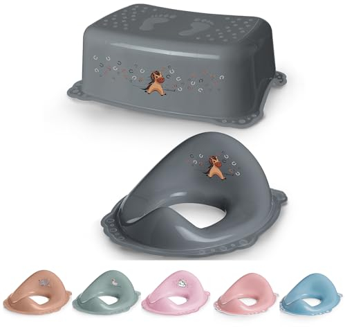DOCARI Toilettentrainer mit Treppe als Set grau Pferd - Toilettensitz Kinder und Tritthocker Kinder - Toilettensitz Kinder mit Treppe - Toilettenaufsatz Kinder WC Sitz Kinder Hocker Kinder Bad