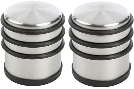 Tope Puerta Metal, Retenedor de Puerta con Anillos de Goma, Stop Puerta, Cuña Metal para Fijar al Suelo, Plateado, Goma Negra, 7 x 7 x 8 cm - 2 Unidades